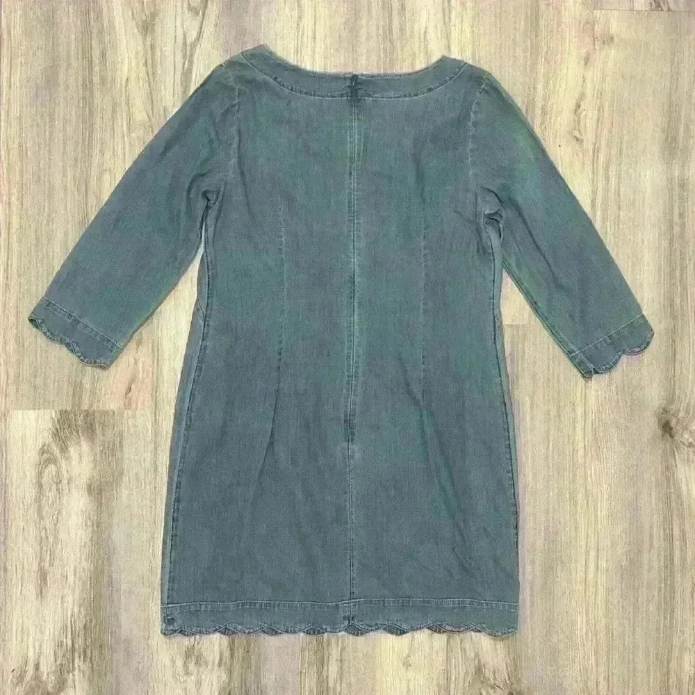 Talbots Women’s Blue Jean Cotton Denim 3/4 Sleeve Scallop Shift Dress Size 6 - Picture 4 of 8